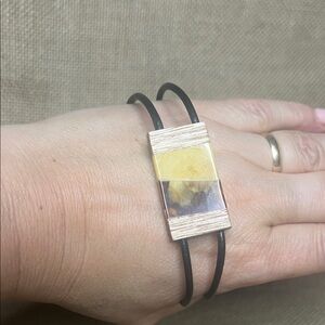 Baltic amber and black oak Double leather Band Bracelet